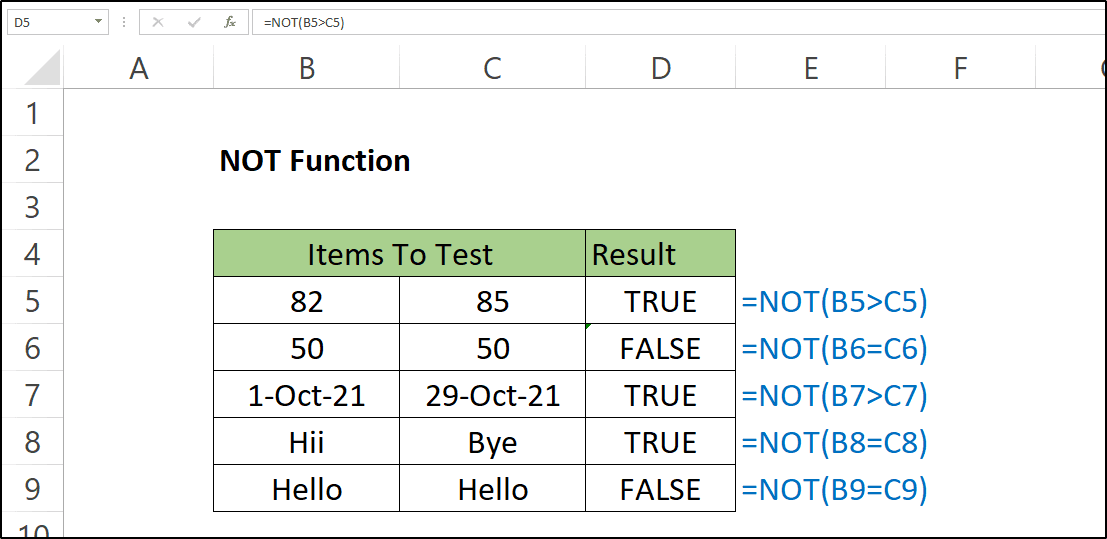 not-function-in-excel