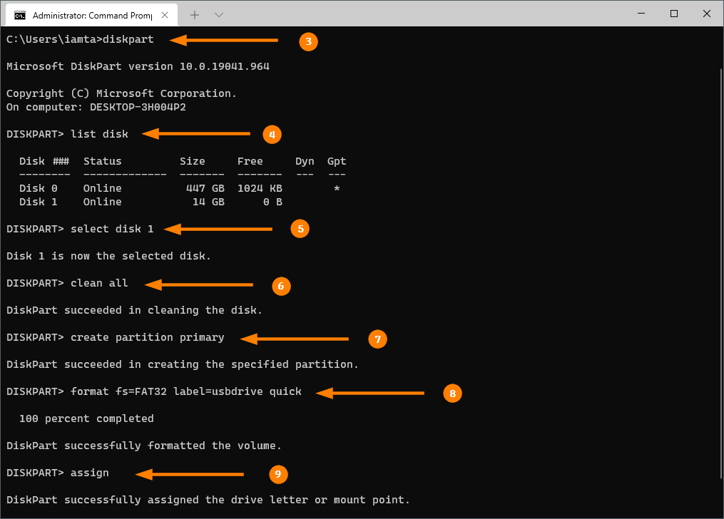 format-usb-diskpart